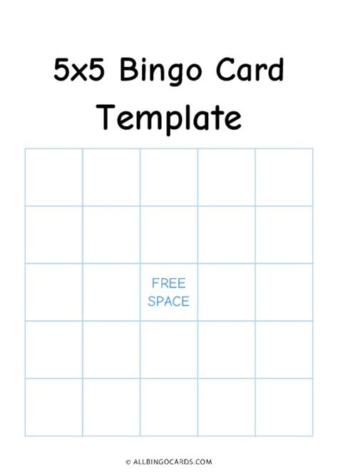 5x5 Bingo Card Template | Make your own Bingo