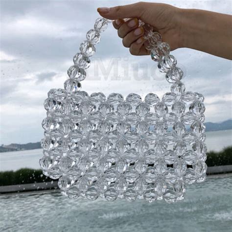 Ladies Clear Acrylic Beaded Bag Handmade Crystal Handbags Women Weave Clutch Bag | eBay