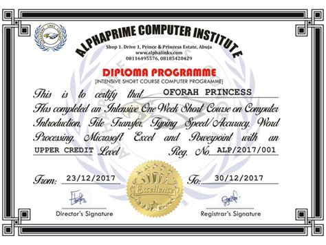 I currently have a Diploma certificate in Computer.