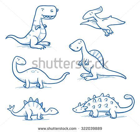 Cute little cartoon dinosaurs for children, hand drawn vector doodle Dinosaur Sketch, Dinosaur ...