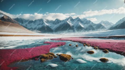 Premium AI Image | Tundra Landscape with Snowy Mountain Background