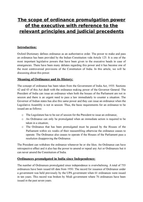 Article The scope of ordinance promulgation power of the executive with ...