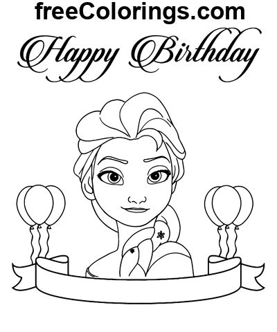 Elsa And Birthday Ribbon – Free Printable Coloring Pages