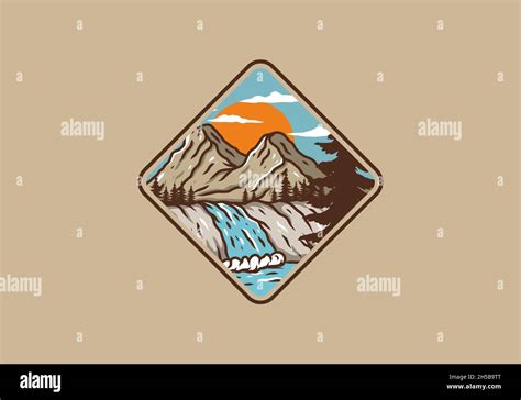 illustration drawing of mountain and waterfall design Stock Vector ...