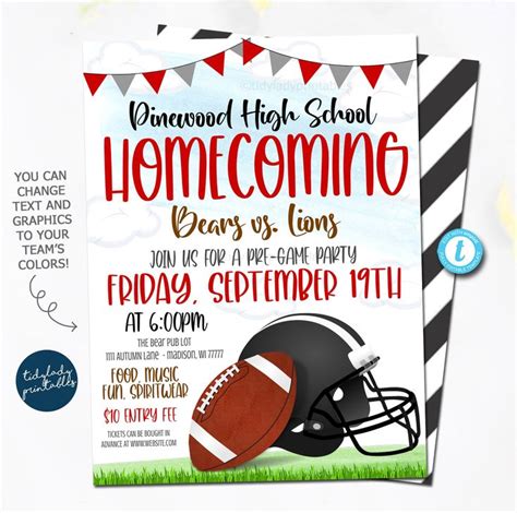 Homecoming Football Party Invite, Touchdowns Kick Off Party Invitation ...