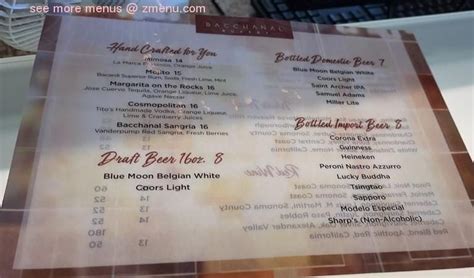 Menu at Bacchanal Buffet restaurant, Las Vegas, S Las Vegas Blvd