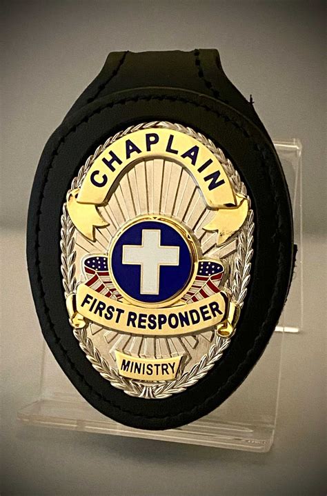 Chaplain First Responder Badge with (Black or Brown) leather belt clip holder | Chaplain Badge