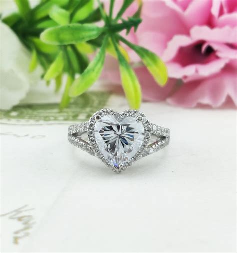 Heart Shaped Diamond Halo Engagement Ring 3 Ct Heart Diamond - Etsy