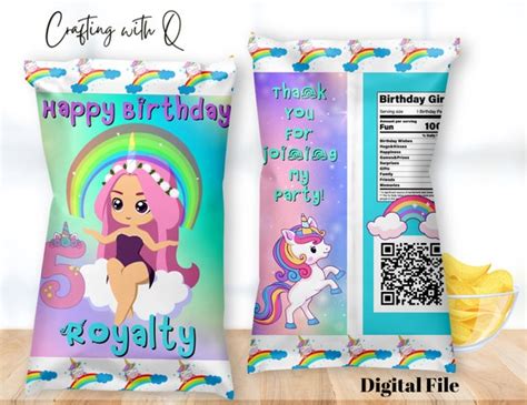 Unicorn Chip Bag Template Rainbow Girl Chip Bag Digital - Etsy