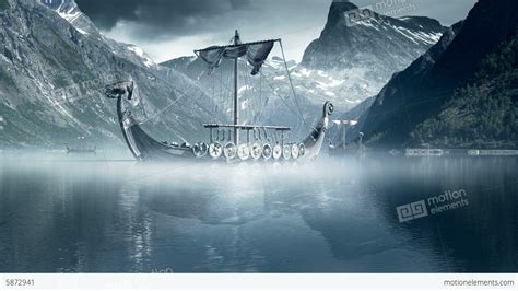 Viking Ships On Nordic Sea, Epic FullHD, VisualFX Stock video footage ...