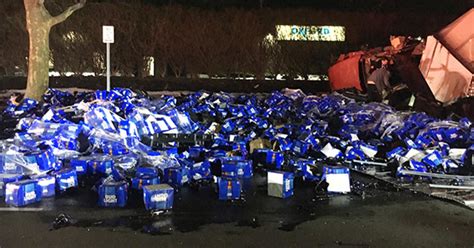 Bud Light Truck Crash Spills Cases Of Beer On Long Island Road - CBS ...