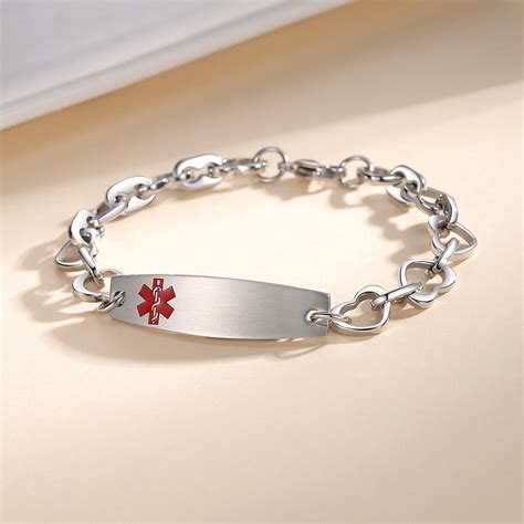 Heart Medical Alert Bracelets for Women Stainless Steel Heart Link Med ...