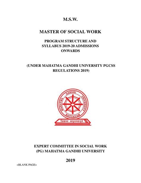 Syllabus - M.S. MASTER OF SOCIAL WORK PROGRAM STRUCTURE AND SYLLABUS 2019-20 ADMISSIONS ONWARDS ...