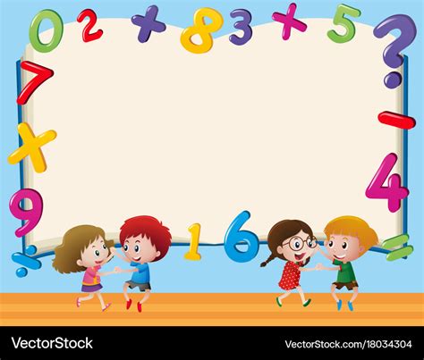 Border template with kids and numbers Royalty Free Vector