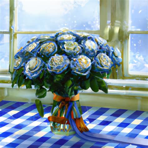 Blue and White Rose Bouquet with Snow Blizzard · Creative Fabrica