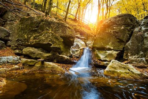 Premium Photo | Waterfall in autumn forest