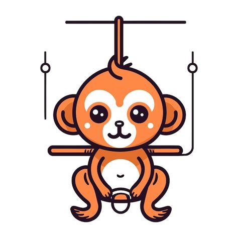 Premium Vector | Cute monkey on a swing vector illustration in cartoon ...