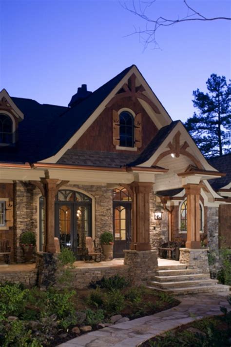 25 Beautiful Stone House Design Ideas on A Budget | Stone house plans, Craftsman farmhouse ...