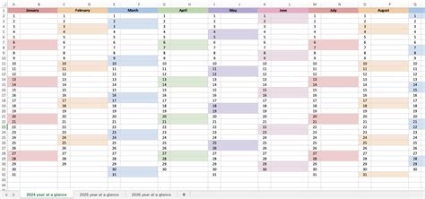 Ahead Achiever — Year At A Glance Calendar 2024, 2025, 2026 (Excel)