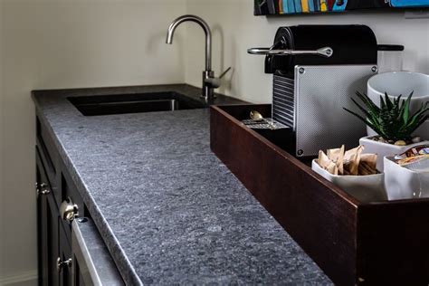 Good morning from the perfect espresso station! This client chose a leathered Steel Gray granite ...