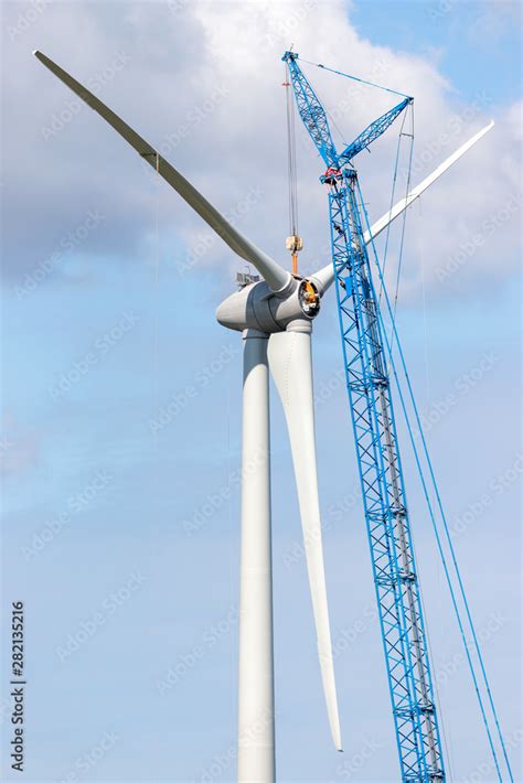 installation of a wind turbine Stock Photo | Adobe Stock