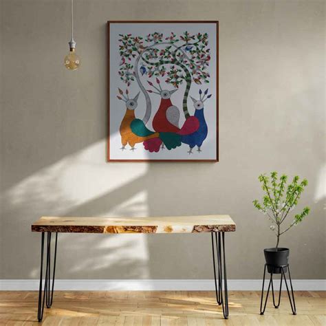 Three colourful Birds - Gond Painting & Artwork - Tribal Art India