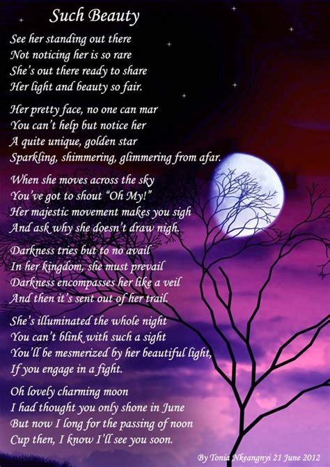 a poem written in front of a full moon with the words such as beauty on it