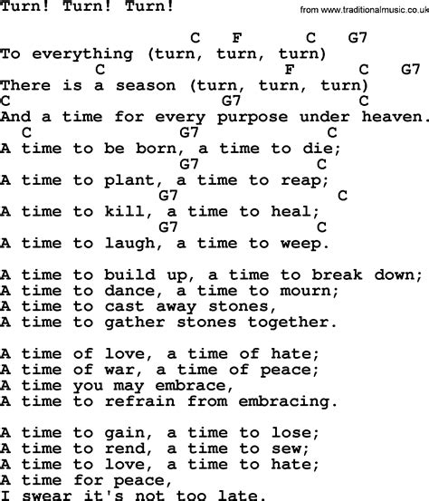 Pete Seeger song - Turn! Turn! Turn!, lyrics and chords