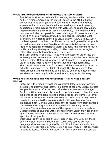 Learners and blindness - What Are the Foundations of Blindness and Low ...