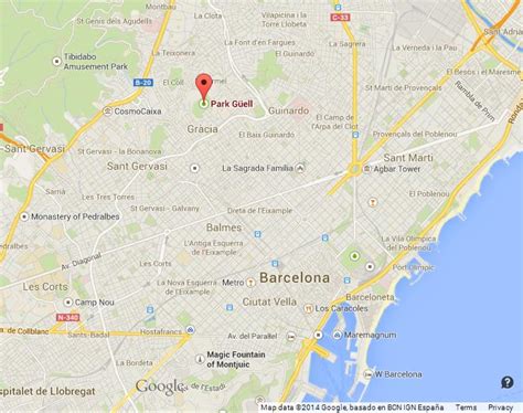 Park Guell on Map of Barcelona