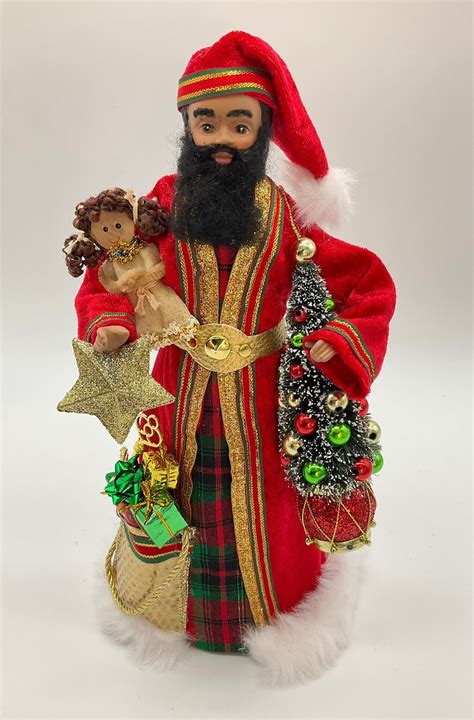 Black Santa Claus, African American Santa Figurine, Santa Claus Holding ...