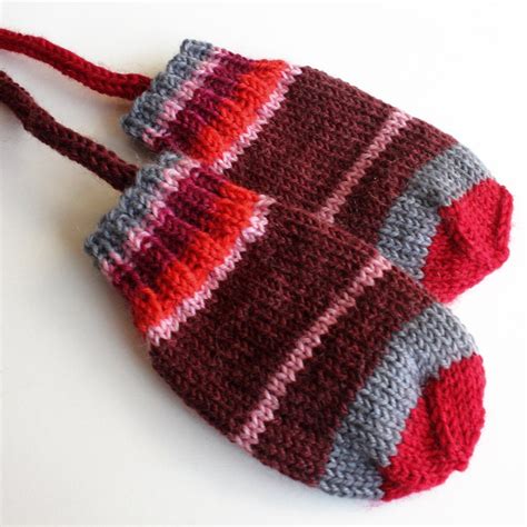 Knit Baby Mittens. Thumbless Wool Infant Mittens On a String.