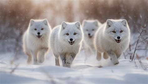 Playful Samoyed Puppies Running in the Snow Generative AI Stock Image ...