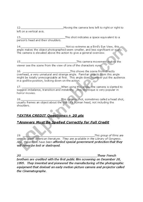 Camera Shots, Angles and Movements - ESL worksheet by pmodom