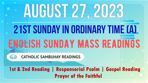 27 August 2023 English Sunday Mass Readings | 21st Sunday in Ordinary Time (A) - YouTube