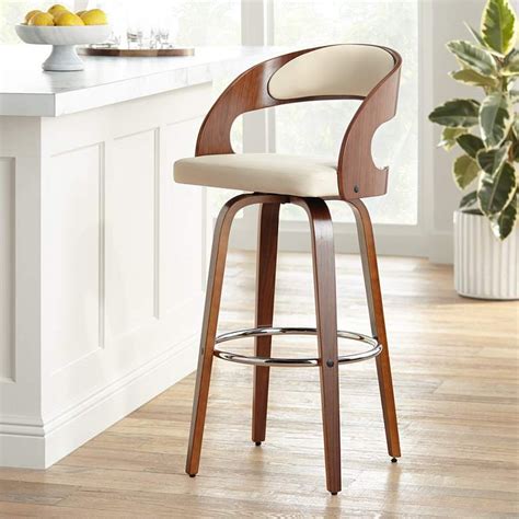 Shelly 30" Cream Faux Leather Modern Swivel Bar Stool - #1J153 | Lamps Plus | Bar stools, Swivel ...