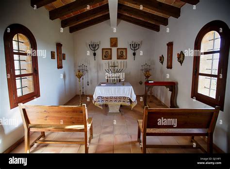 Interior of private church at the spanish real estate of Mediterranean seashore, Mallorca Stock ...