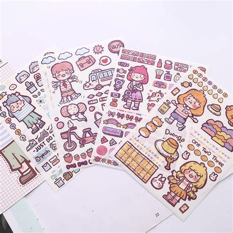 4 sheetspack kawaii korean girl diary stickers diy - cute korean ...