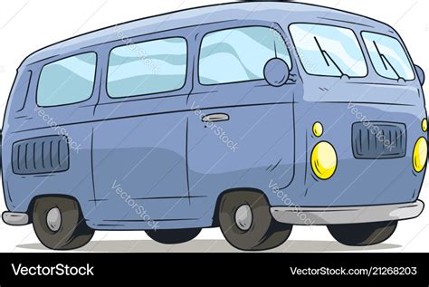 Cartoon cute blue retro van bus icon Royalty Free Vector