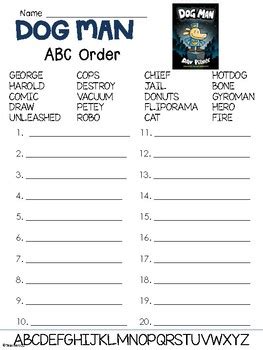 Dog Man Book 1 ABC Order Worksheet by TeacherLCG | TPT