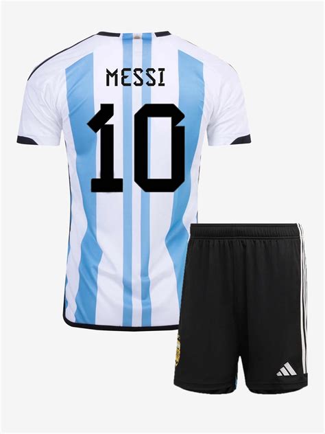 Argentina Home 2022 World Cup Lionel Messi Jersey And Shorts.