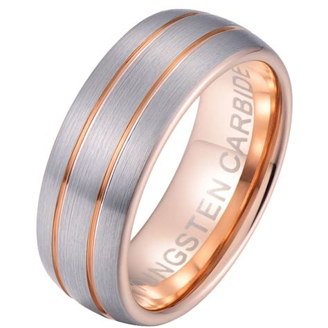 Mens Rose Gold Tungsten Carbide Wedding Band Ring 8mm