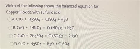 Solved Which of the following shows the balanced equation | Chegg.com