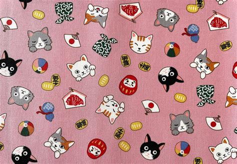 Cat Fabric Cute Cat Fabric by the Yard Cat Pattern Cotton | Etsy