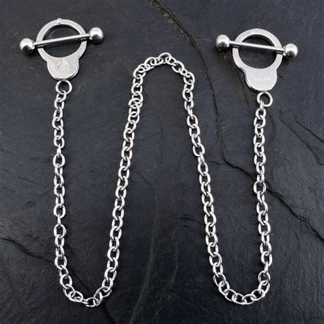 Nipple Chain "Handcuffs" from 316L surgical steel Piercings Chest / Nipple