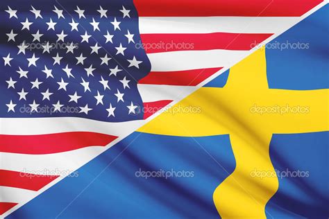 Series of ruffled flags. USA and Kingdom of Sweden. — Stock Photo ...