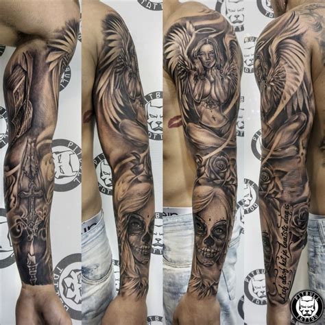 Realistic full arm sleeve. Black & Grey Style. #realistic #realism # ...