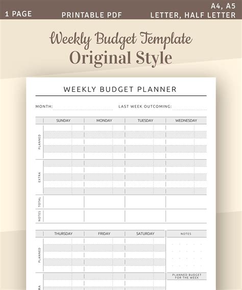 Weekly Budget Planner Template Printable Family Budget | Etsy