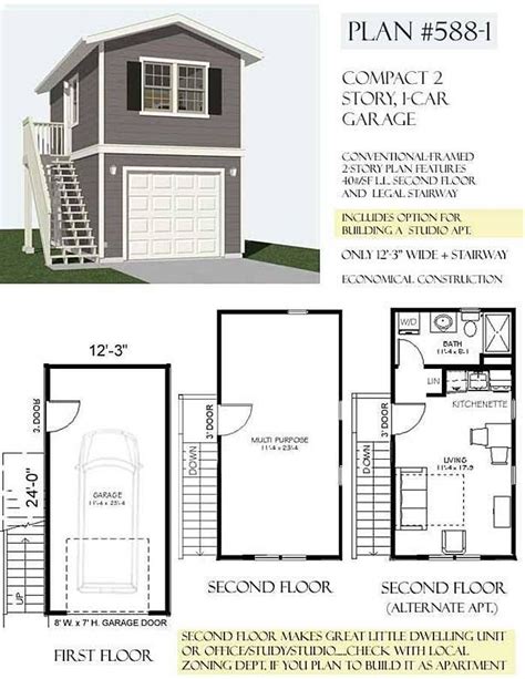 1 Car 2 Story Garage Apartment Plan 588-1 12'-3" x 24' + StairBehm Garage Plans | Dream Home ...