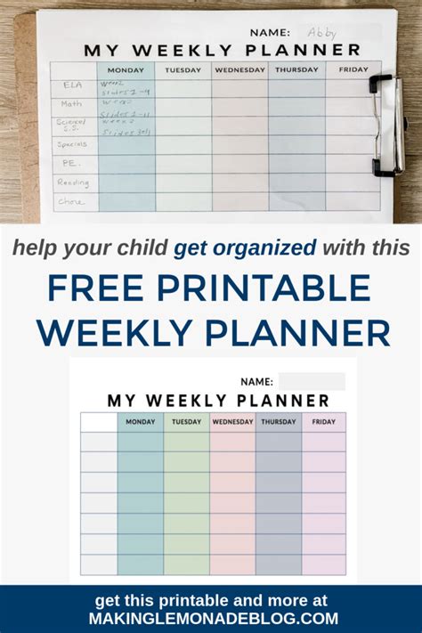 Free Printable Weekly Student Planner - Making Lemonade